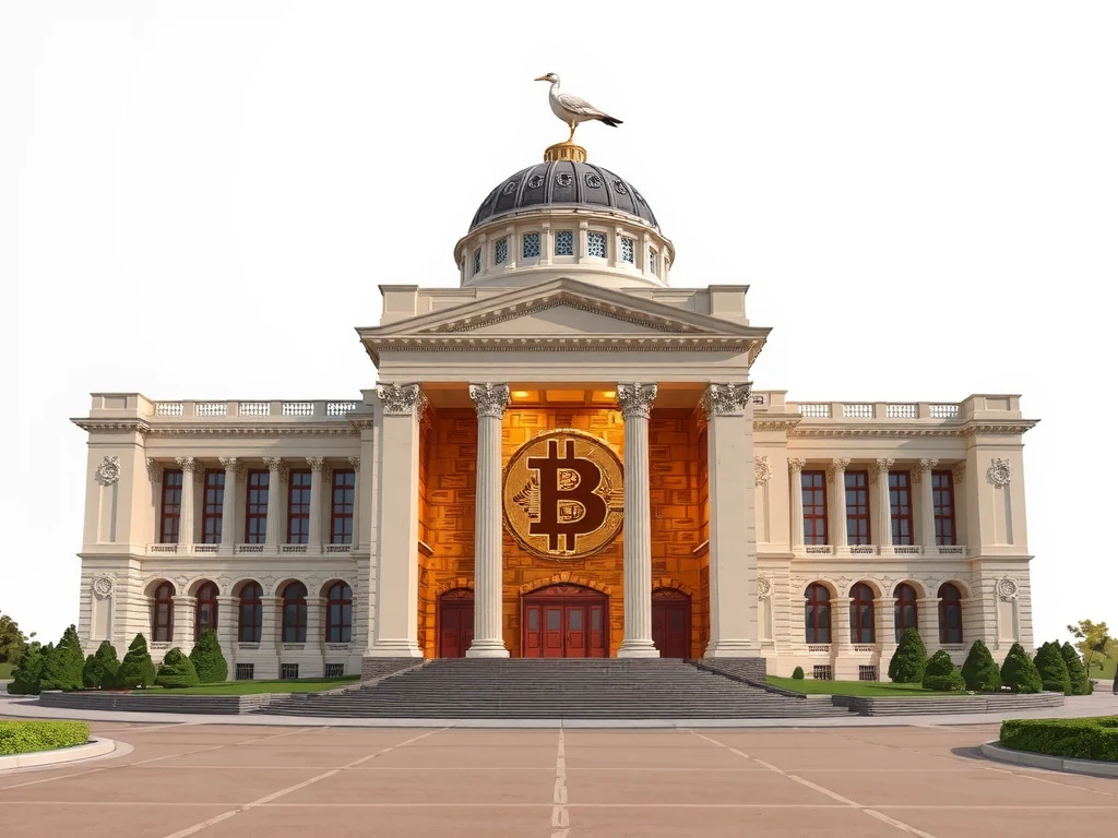 A minimalist image of a single Bitcoin symbol cast in heavy iron, symbolizing permanence and stability