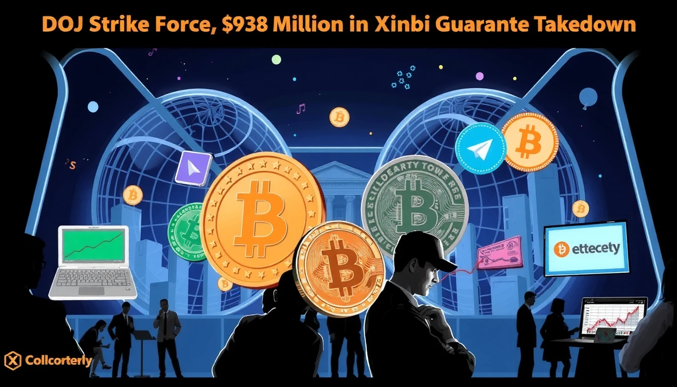 Federal agents seizing digital cryptocurrency assets and blockchain wallets during a coordinated international enforcement operation