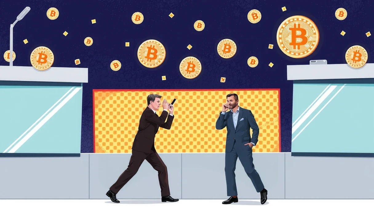 Courtroom scene showing federal prosecutors presenting cryptocurrency evidence during asset forfeiture proceedings