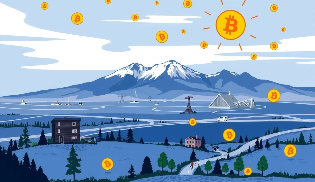 A tense editorial scene showing two government buildings — a federal capitol dome and the Wyoming state capitol — connected by competing streams of Bitcoin flowing in opposite directions, with scales of justice in the foreground weighing state sovereignty against federal authority, digital lightning crackling between the two structures, and a figure in the center holding a document labeled 'Seized Assets Jurisdiction' looking uncertain, set against a dramatic stormy sky with rays of light breaking through.