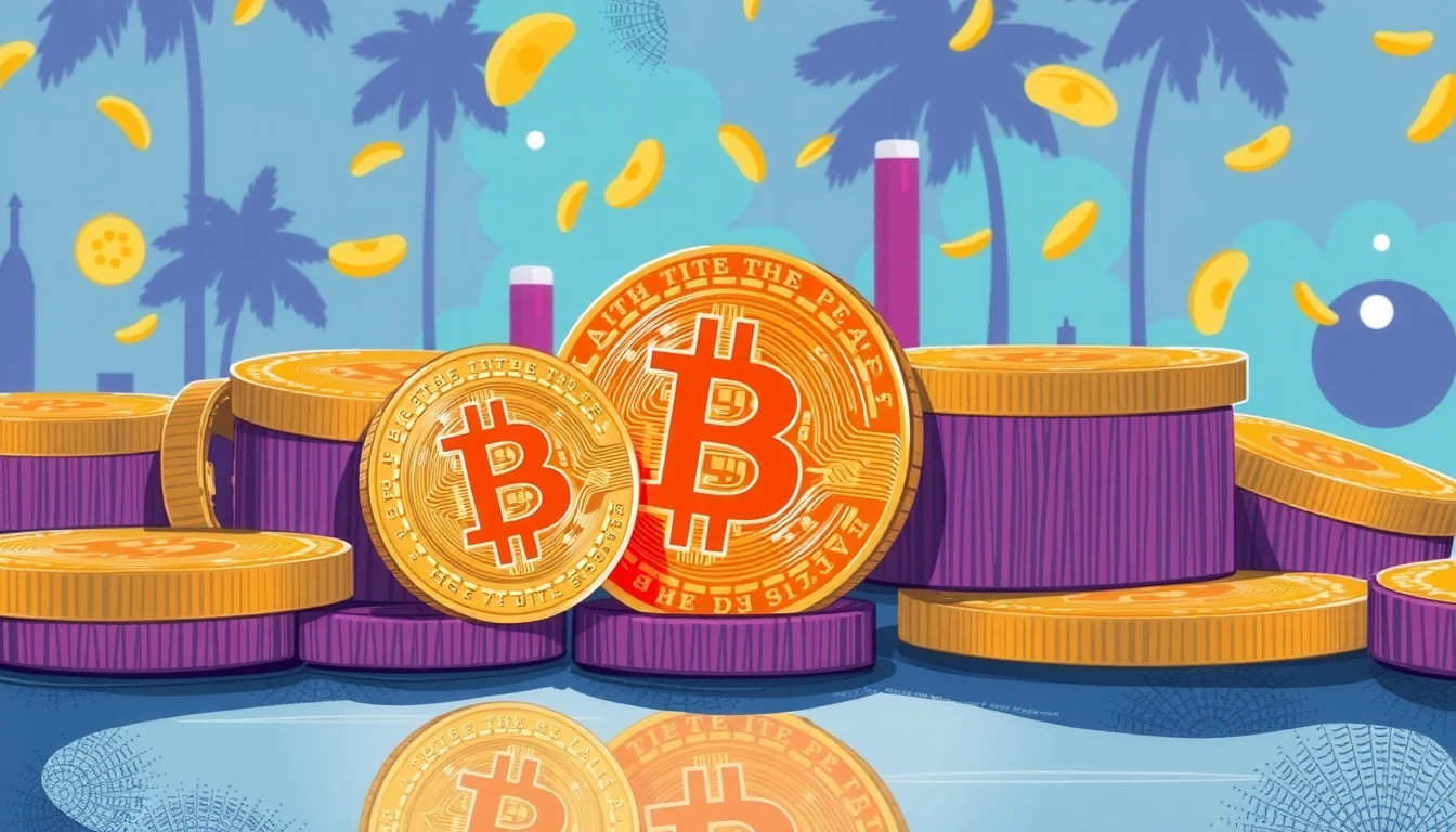 Futuristic illustration of tax documents and Bitcoin symbols merging into digital data streams