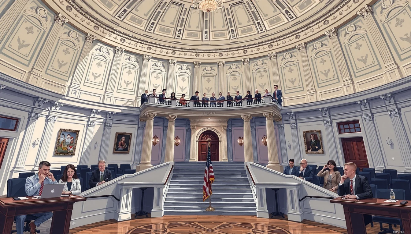 Futuristic illustration of state capitol buildings with Bitcoin symbols
