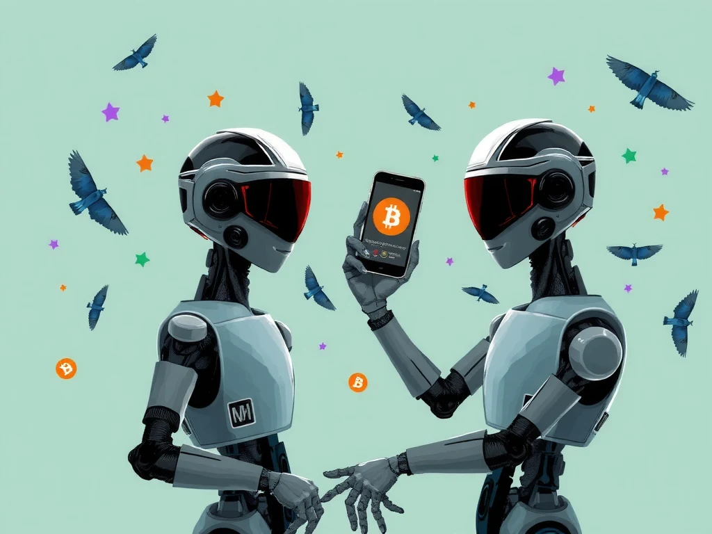 Futuristic agricultural robot with DeFi interfaces