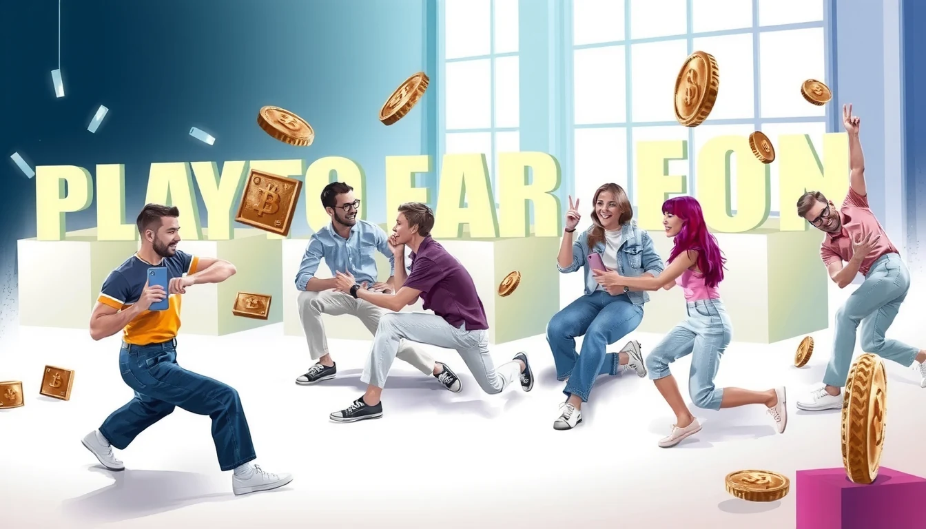 Play-to-earn gaming ecosystem with gamers earning cryptocurrency tokens