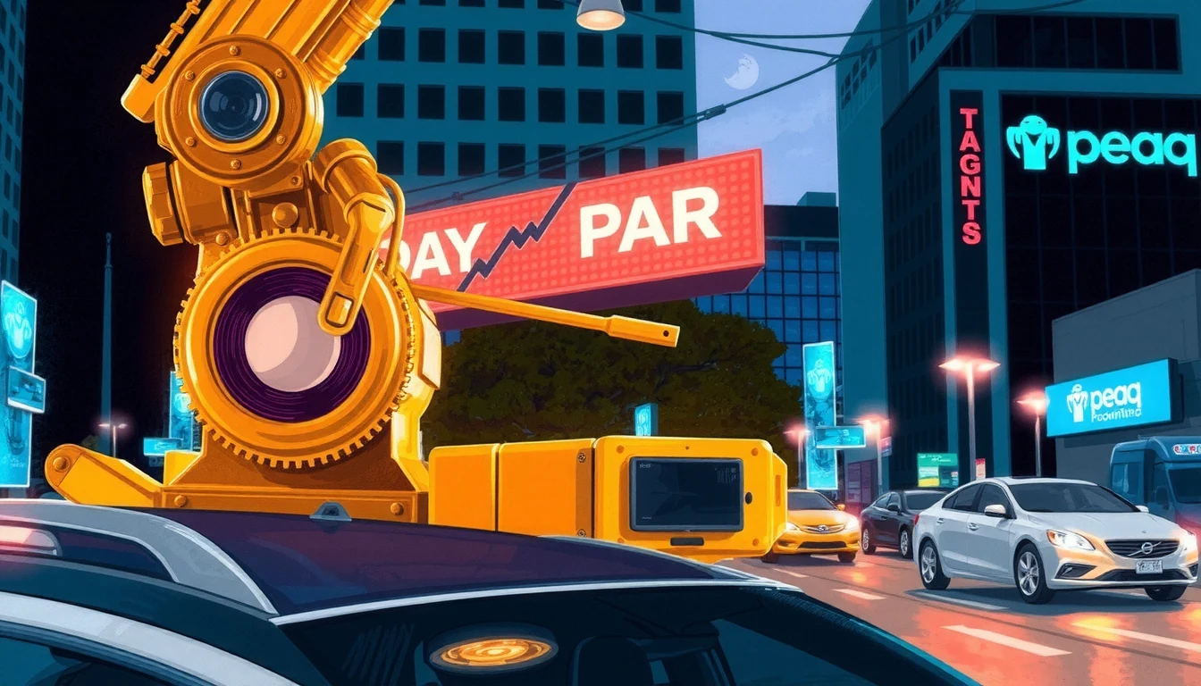Futuristic editorial illustration of peaq Economics 2.0 layered architecture with machine operation, value exchange, and governance participation layers