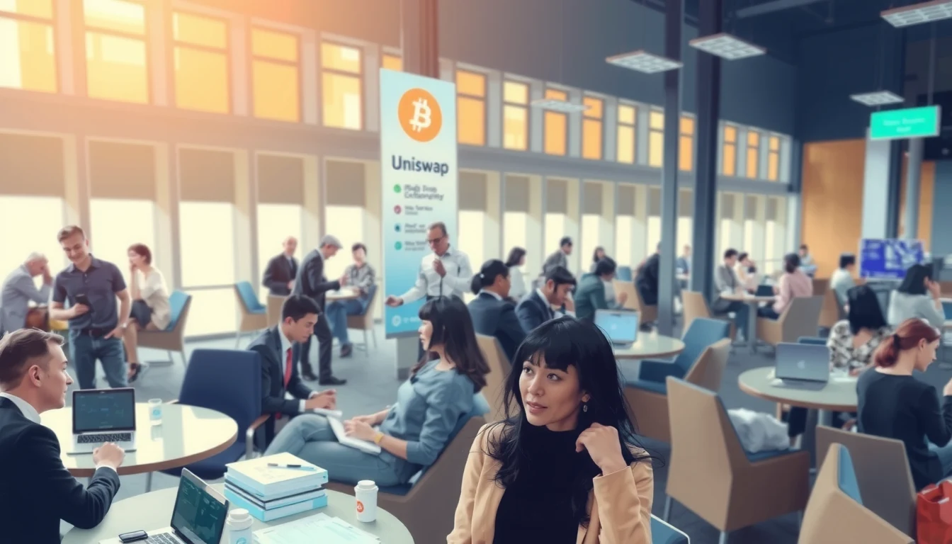 Futuristic editorial illustration of Uniswap v4 hook architecture with protocol fee flows across multiple blockchain networks