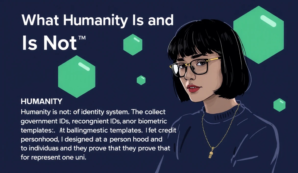 Futuristic tech editorial showing applications of proof-of-personhood in gaming, social networks, and rate limiting