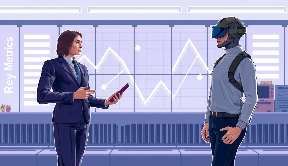 Futuristic tech editorial illustration of a humanoid robot querying decentralized AI forecasts for market timing decisions
