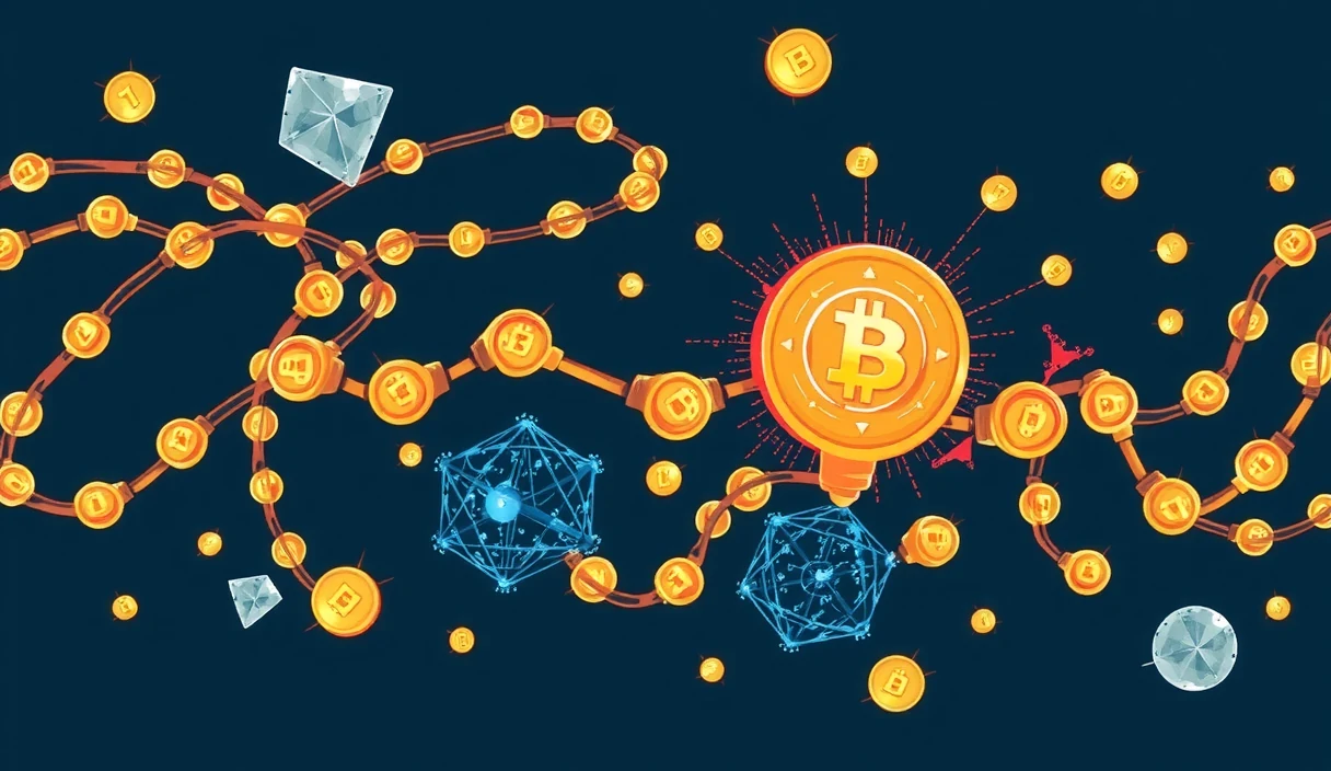 Decentralized AI network visualization showing competing machine learning models converging on weighted predictions for machine economy applications