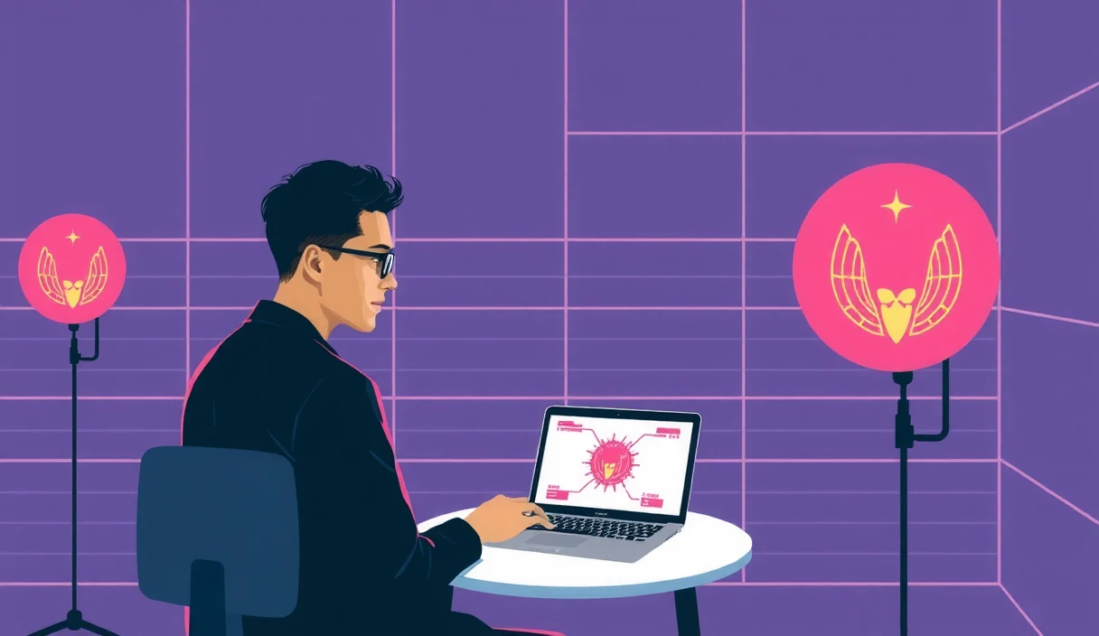 Futuristic tech editorial illustration showing a robot verifying human identity with World ID proof-of-personhood