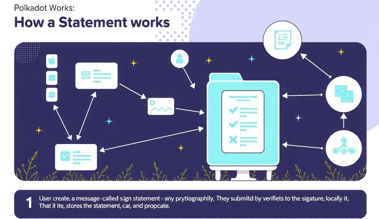 Futuristic tech editorial showing Statement Store integration with Trinity platform and decentralized identity