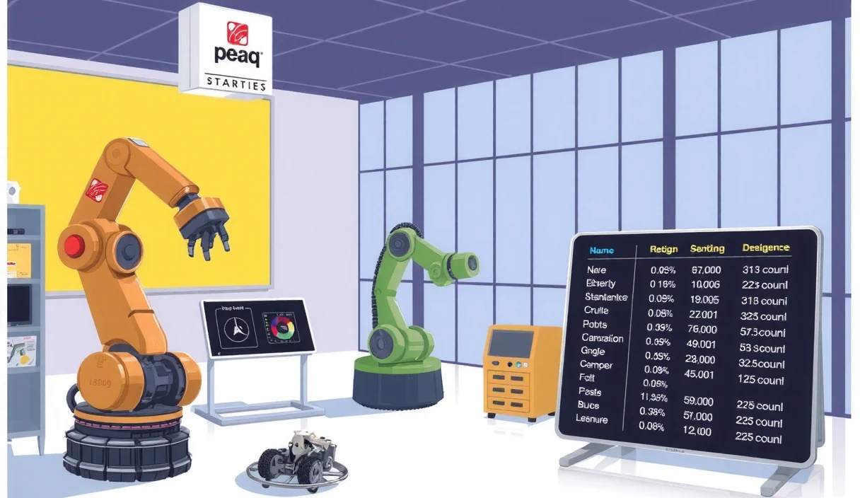 Futuristic tech editorial showing a Doosan cobot issuing a RobotWorkReceipt on peaqOS with policy verification flow