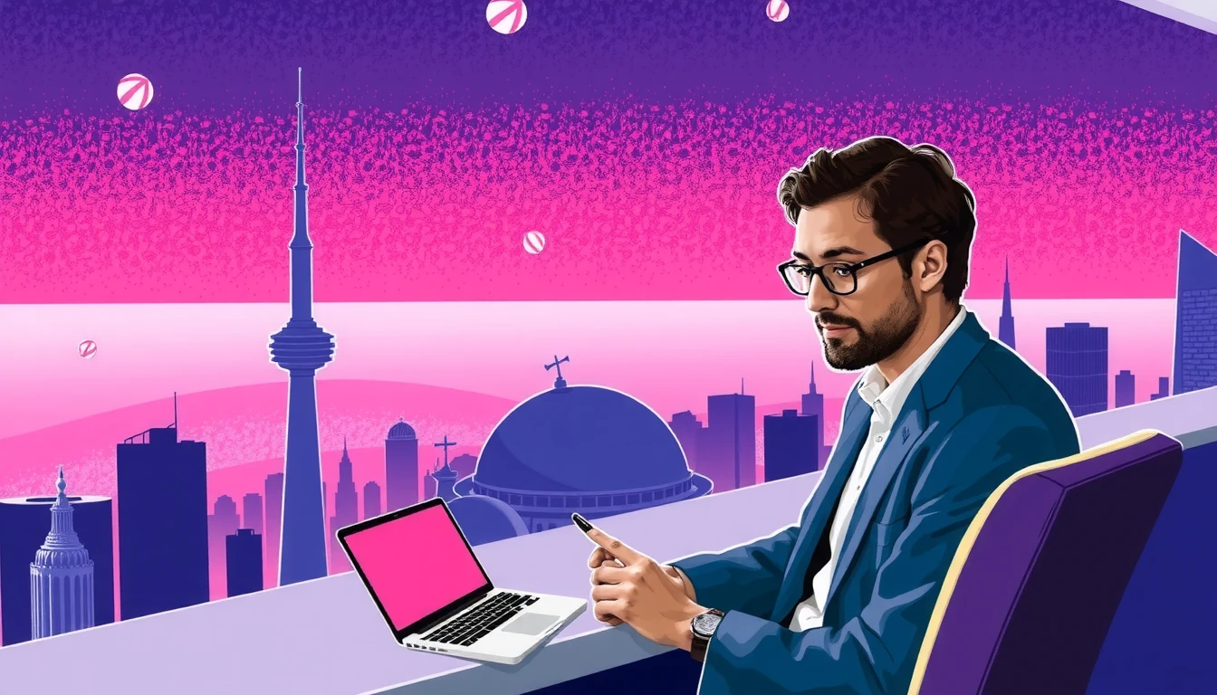 Futuristic editorial illustration of a founder returning to coding with JAM architecture in the background