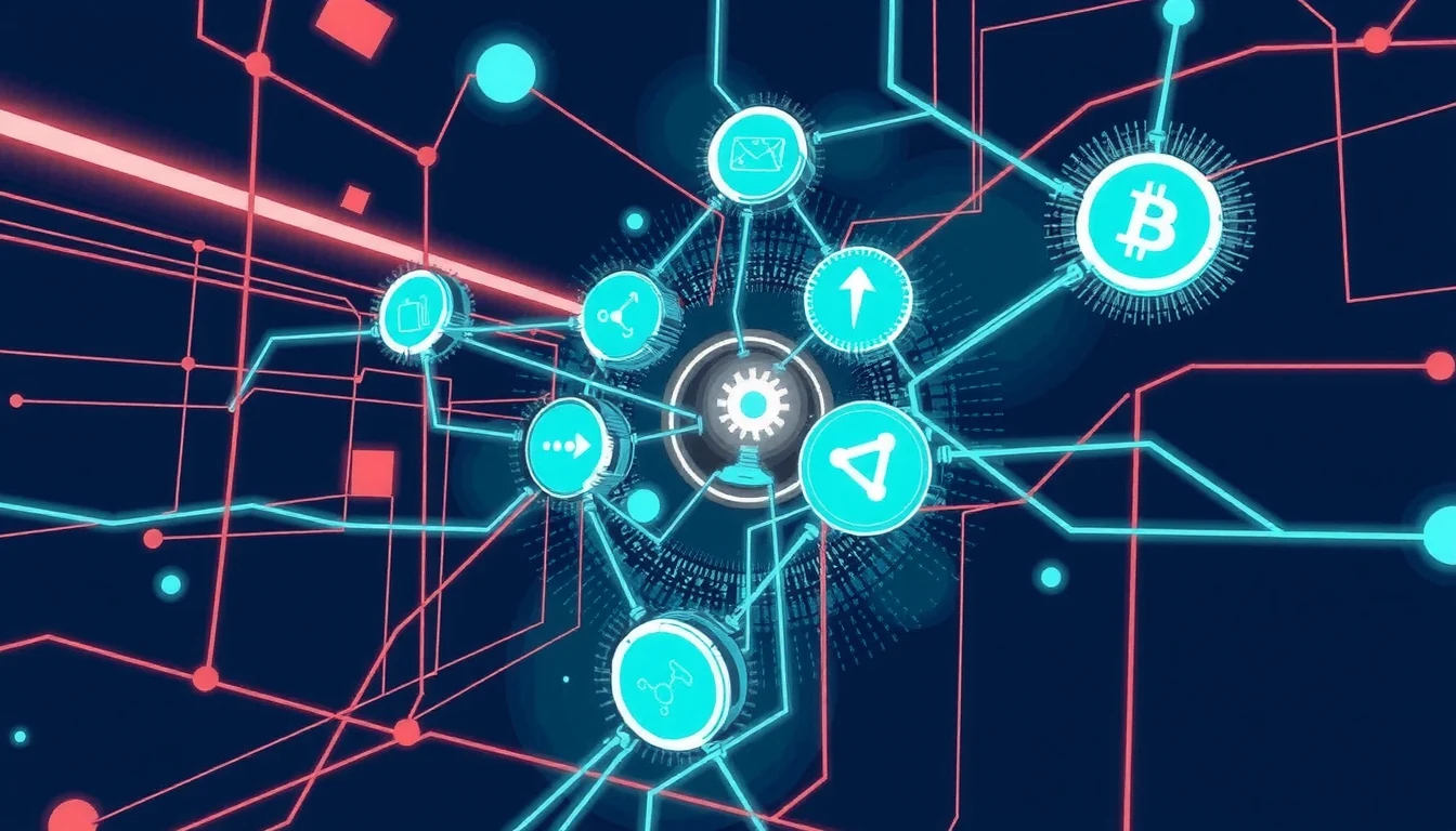 Futuristic editorial illustration of machine economy and tokenomics upgrade