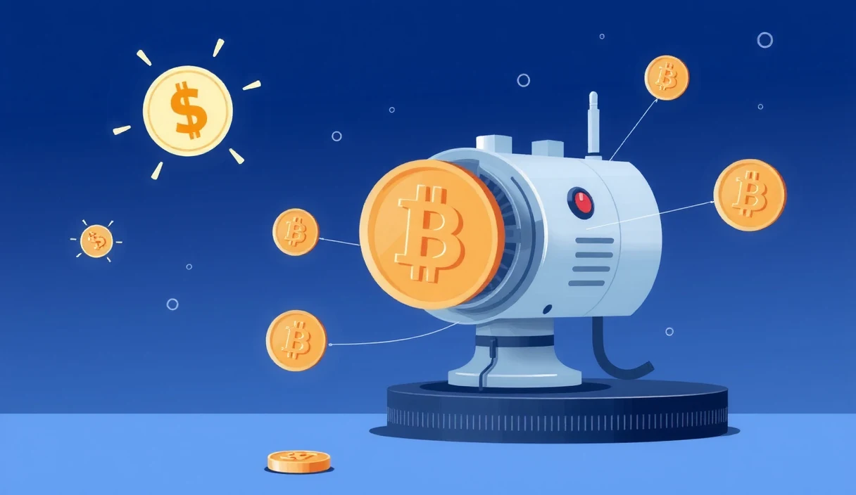 Futuristic visualization of autonomous machines transacting value on a decentralized network