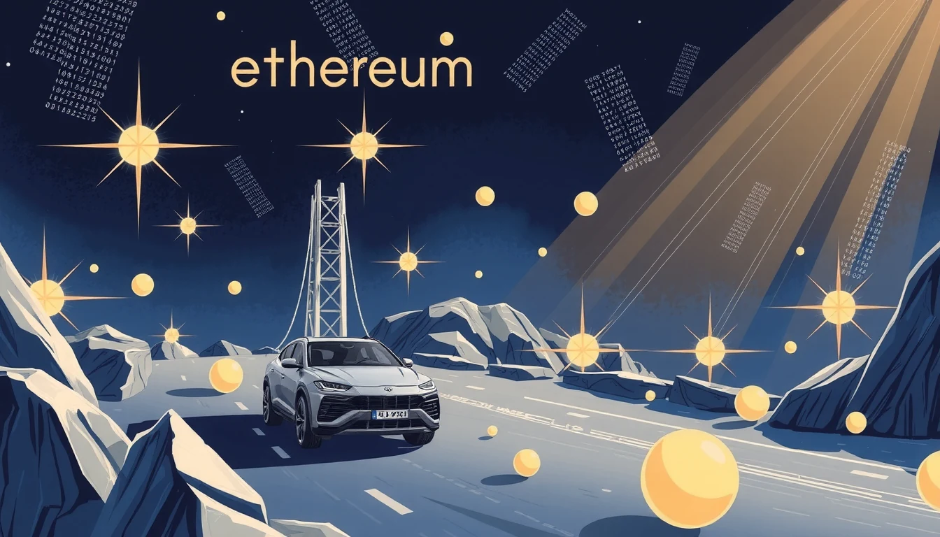 Ethereum protocol upgrade ecosystem visualization showing Dencun blob transactions, Pectra account abstraction, and Fusaka state efficiency improvements