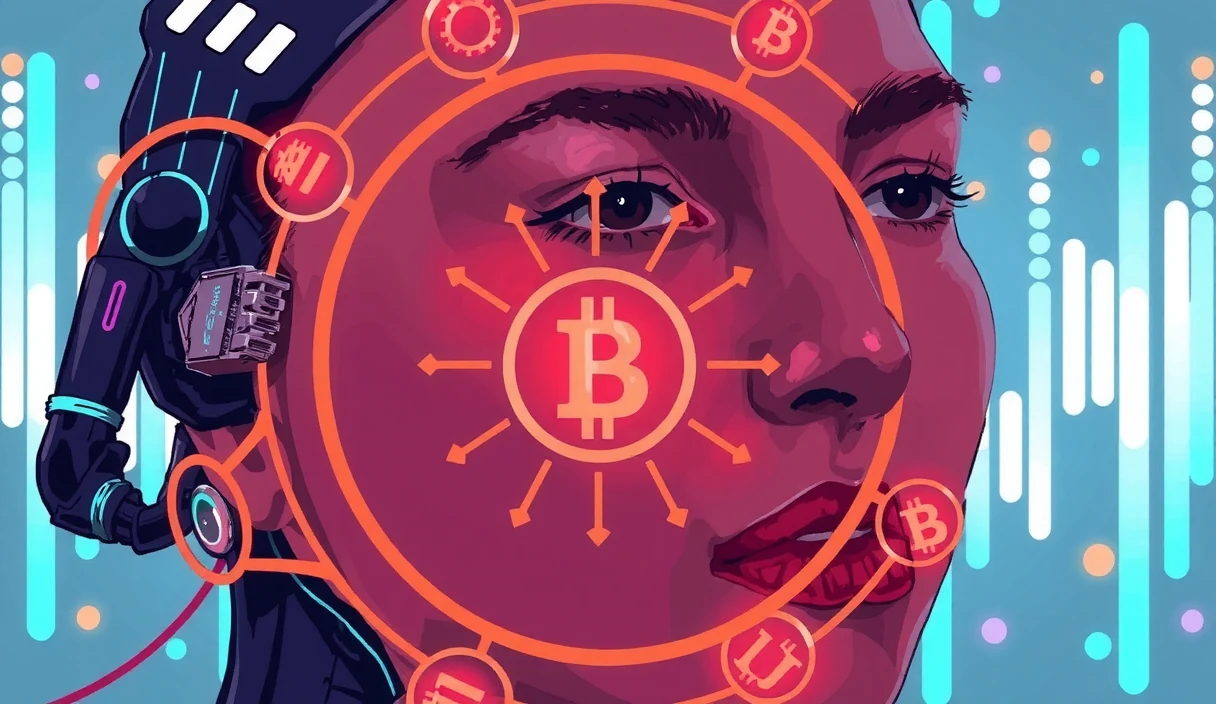 Futuristic visualization of AI agents with verifiable Ethereum-based identity assertions interacting across DeFi protocols