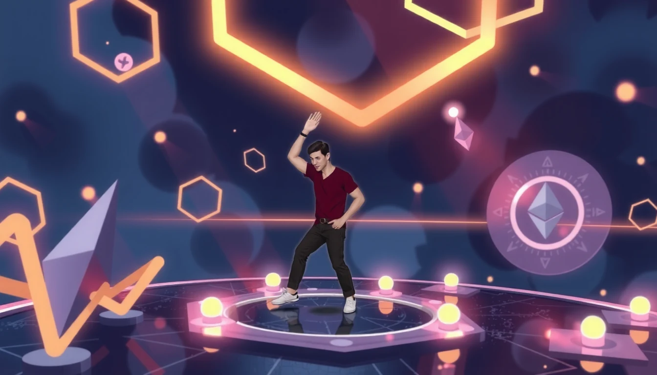 Futuristic editorial illustration of quantum computing threat to Ethereum blockchain cryptography with holographic encryption layers