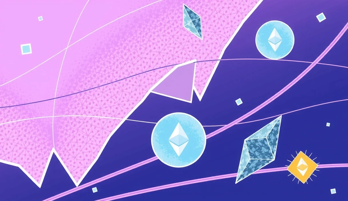 Futuristic visualization of Ethereum Foundation fellowship pipeline showing researchers flowing through academic papers, prototypes, and startup exits with funding flows and impact metrics